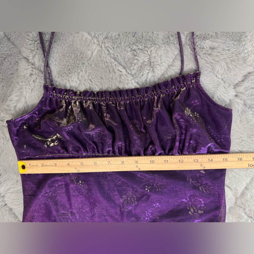 Vintage Purple Holographic Mesh Floral Midi Dress Y2K Size Large - Picture 6 of 11
